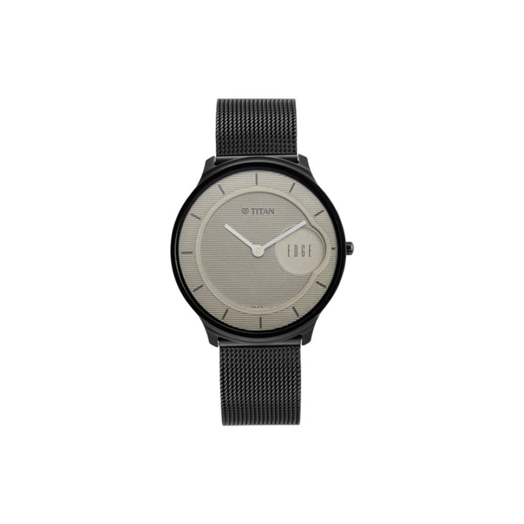 Titan Edge Baseline Watch with Beige Dial & Black Stainless Steel Strap