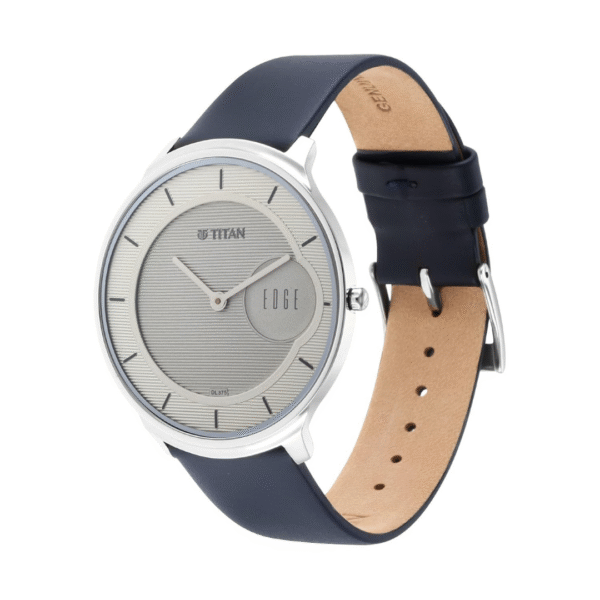 Titan Edge Baseline Watch with Grey Dial & Blue Leather Strap - Image 3