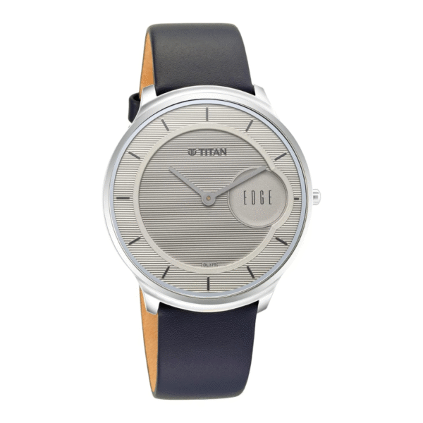 Titan Edge Baseline Watch with Grey Dial & Blue Leather Strap - Image 2