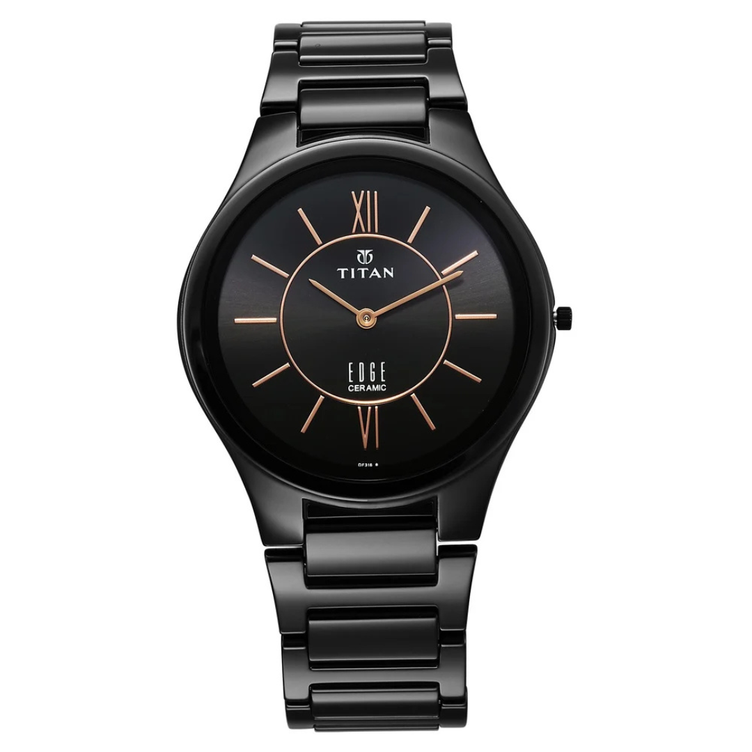 Titan Edge Ceramic Black Dial Analog Watch for Men