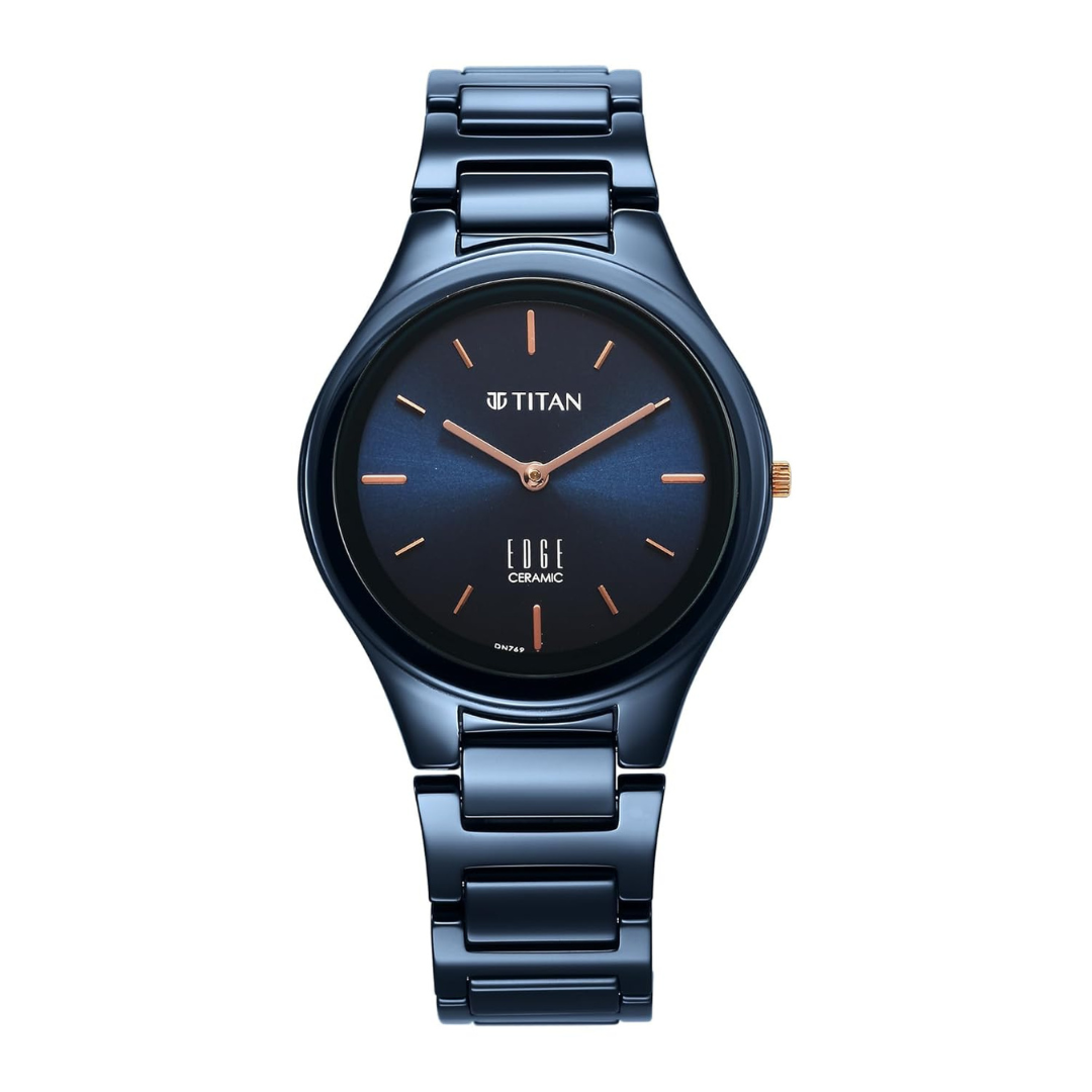 Titan Edge Ceramic Blue Dial Analog Ceramic Strap Watch for Women