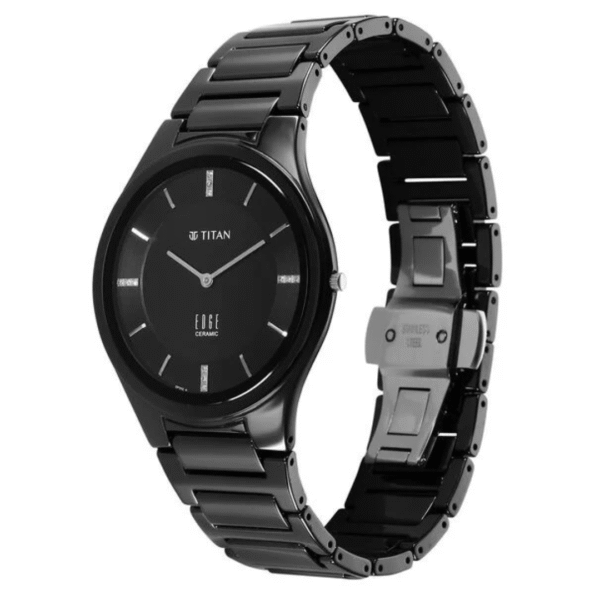 Titan Edge Ceramic Quartz in Glossy Black with Diamonds and Black Dial Watch for Men - Image 2