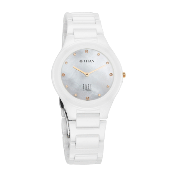 Titan Edge Ceramic White Mother of Pearl Quartz Watch - Image 2