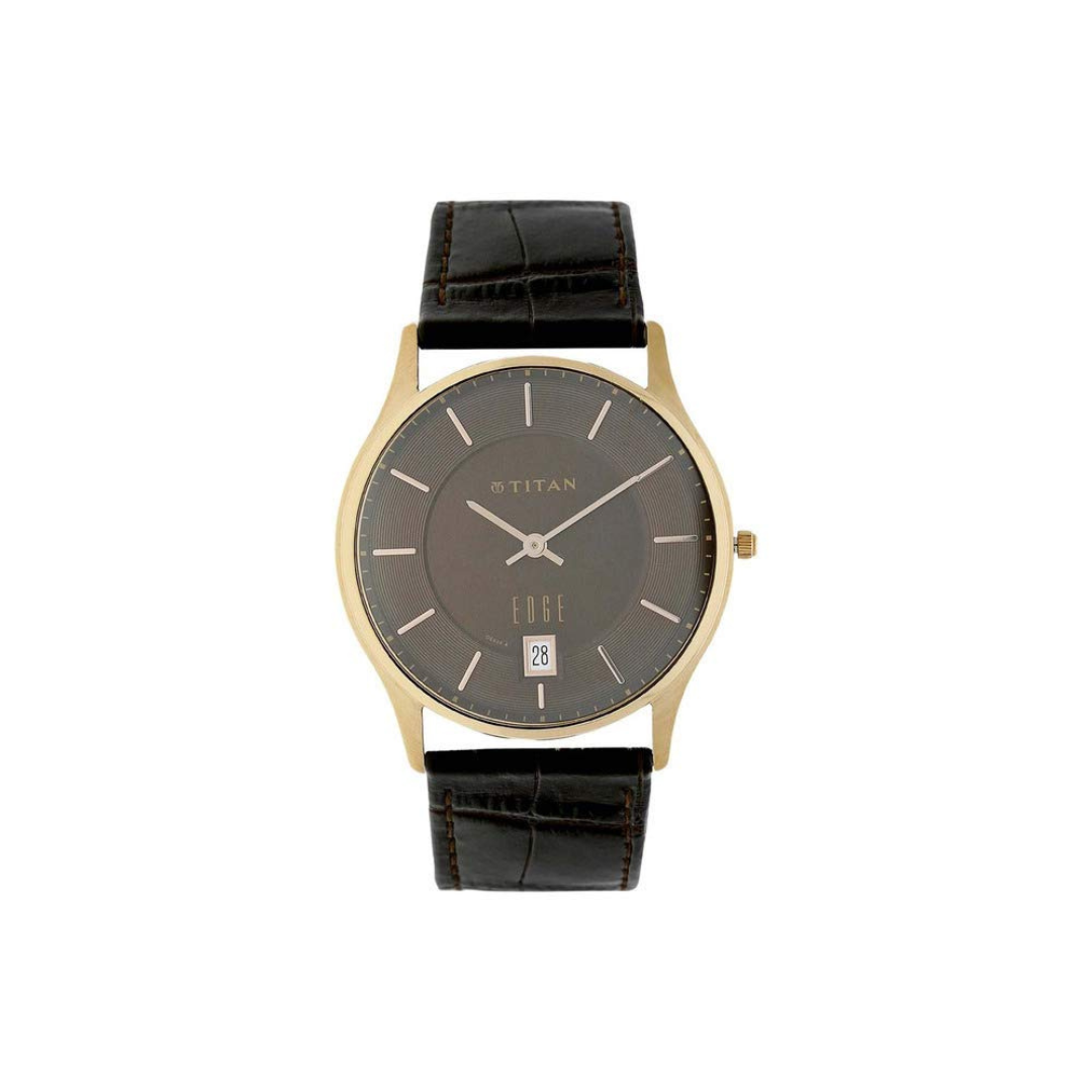 Titan Edge Leather Strap Analog with Date