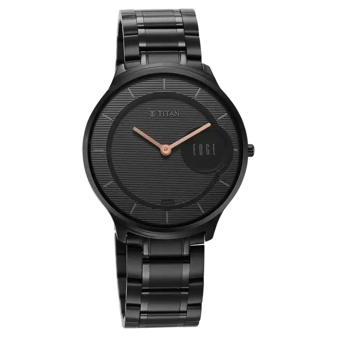 Titan Edge Metal Black Dial Stainless Steel Strap Watch for Men