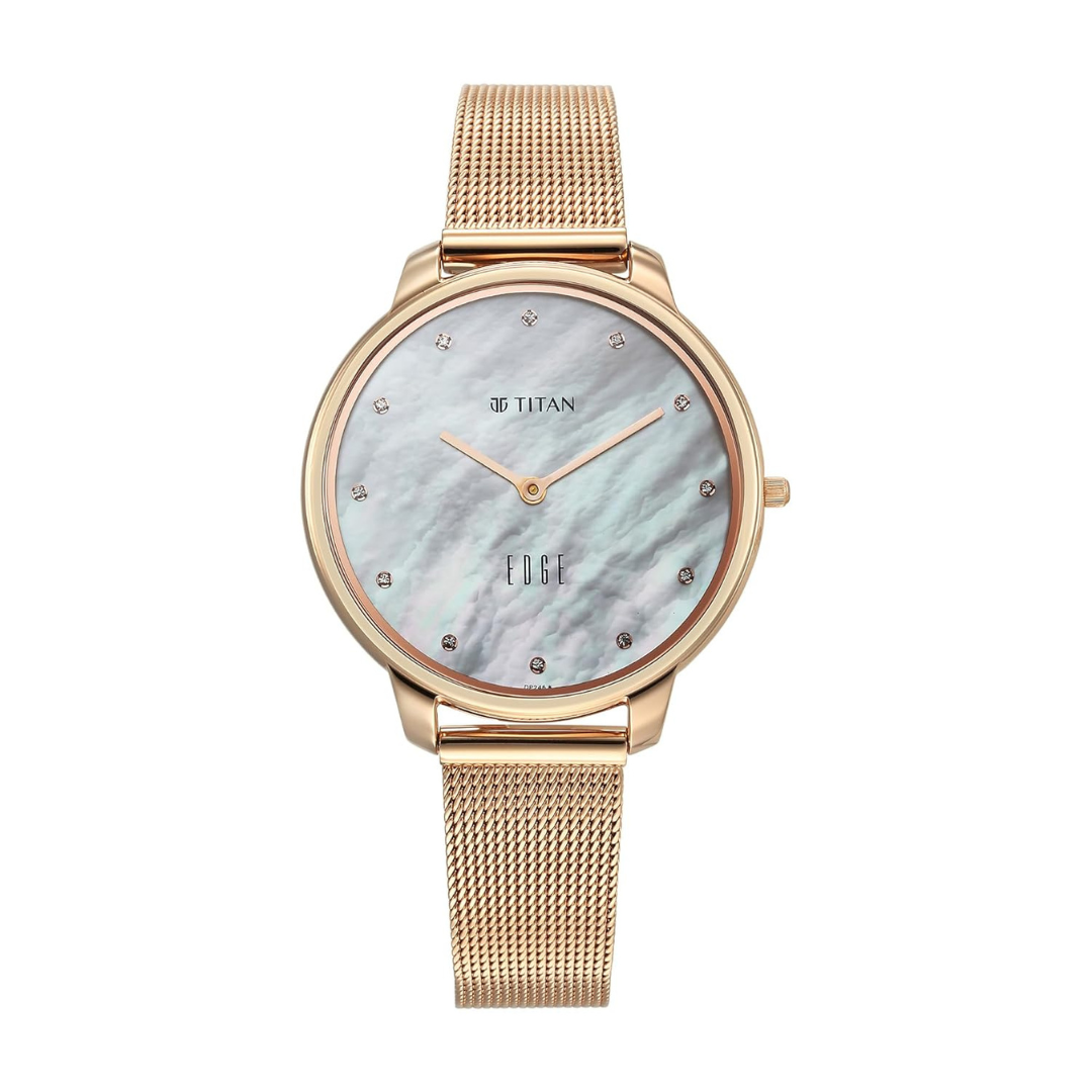 Titan Edge Metal Ladies Allure Quartz Analog Rich Mother Of Pearl Dial Stainless Steel Strap Watch For Women