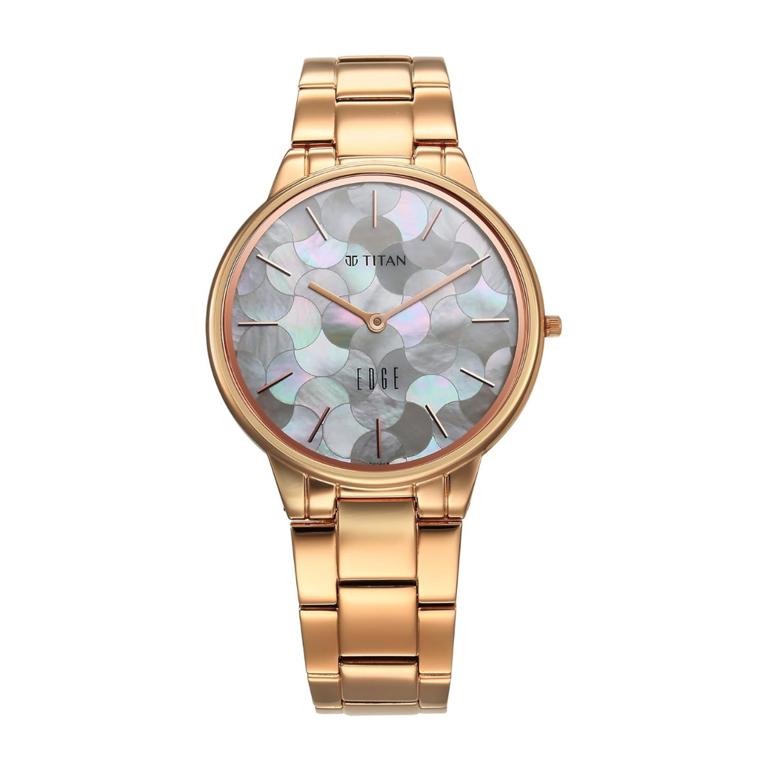 Titan Edge Metal Ladies Allure Quartz Analog Rich Mother Of Pearl Dial Stainless Steel Strap Watch For Women