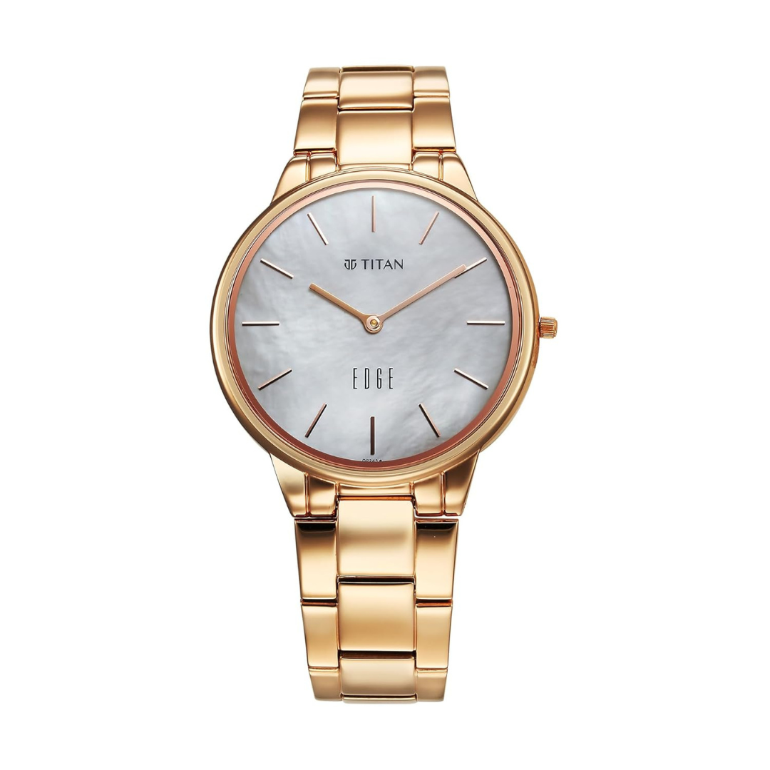 Titan Edge Metal Ladies Allure Quartz Analog Rich Mother Of Pearl Dial Stainless Steel Strap Watch For Women