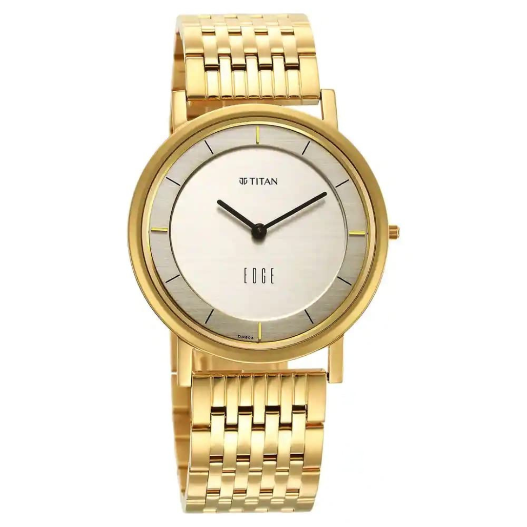 Titan Edge Metal Yellow Dial Leather Strap Watch Men