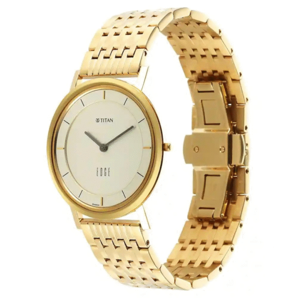 Titan Edge Metal Yellow Dial Leather Strap Watch Men - Image 2