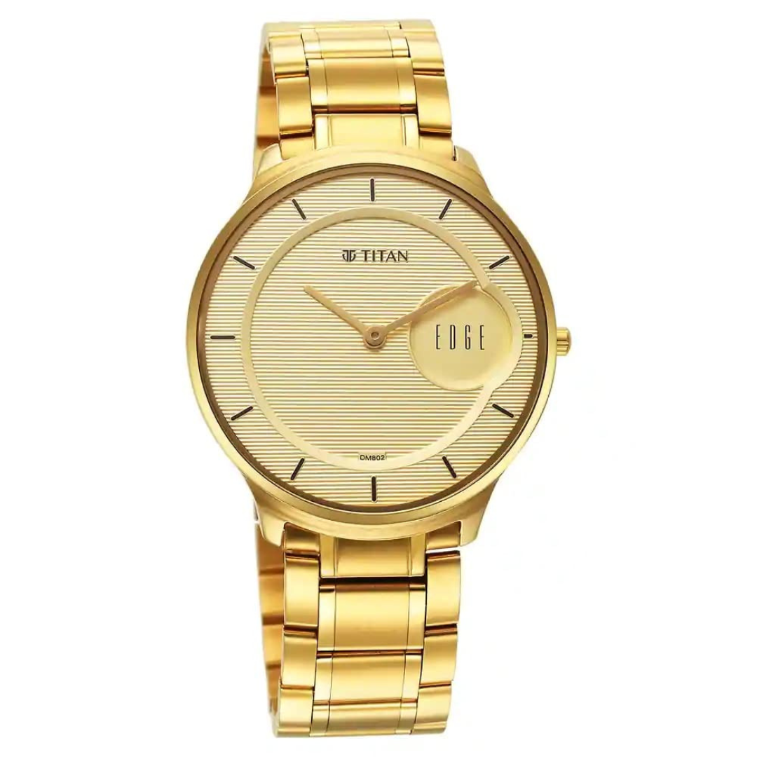 Titan Edge Metal Yellow Dial Stainless Steel Strap Watch for Men