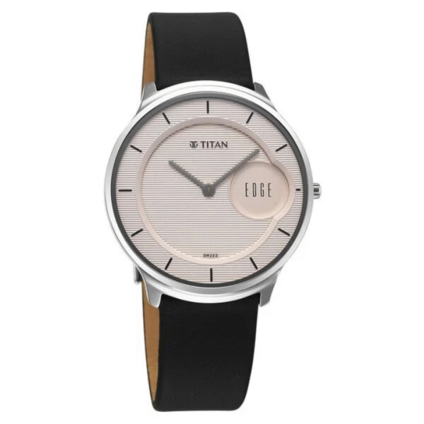 Titan Edge Murals Quartz Analog Pink Dial Black Leather Strap Watch For Men - Image 2