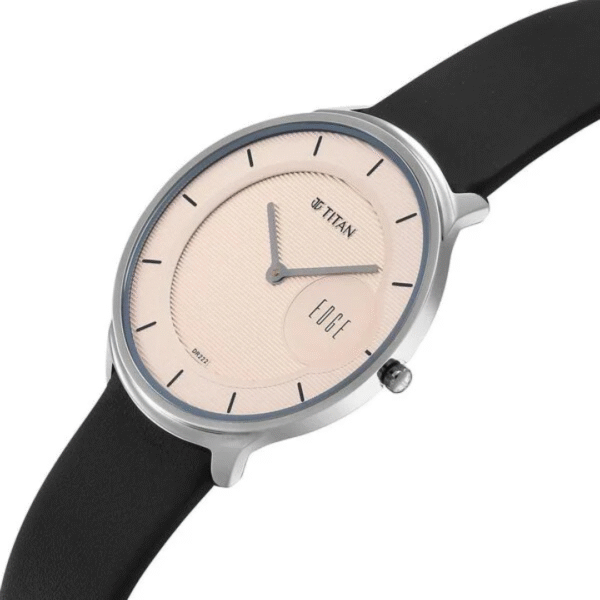 Titan Edge Murals Quartz Analog Pink Dial Black Leather Strap Watch For Men - Image 3