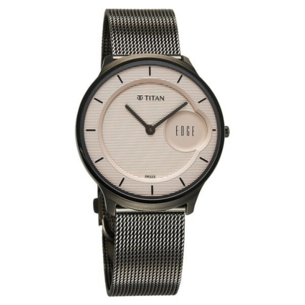 Titan Edge Murals Quartz Analog Pink Dial Grey Stainless Steel Strap Watch For Men - Image 2