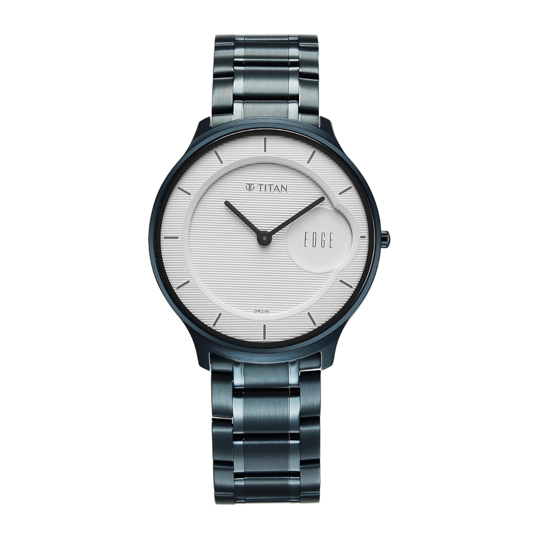 Titan Edge Murals Quartz Analog White Dial Blue Stainless Steel Strap Watch For Men