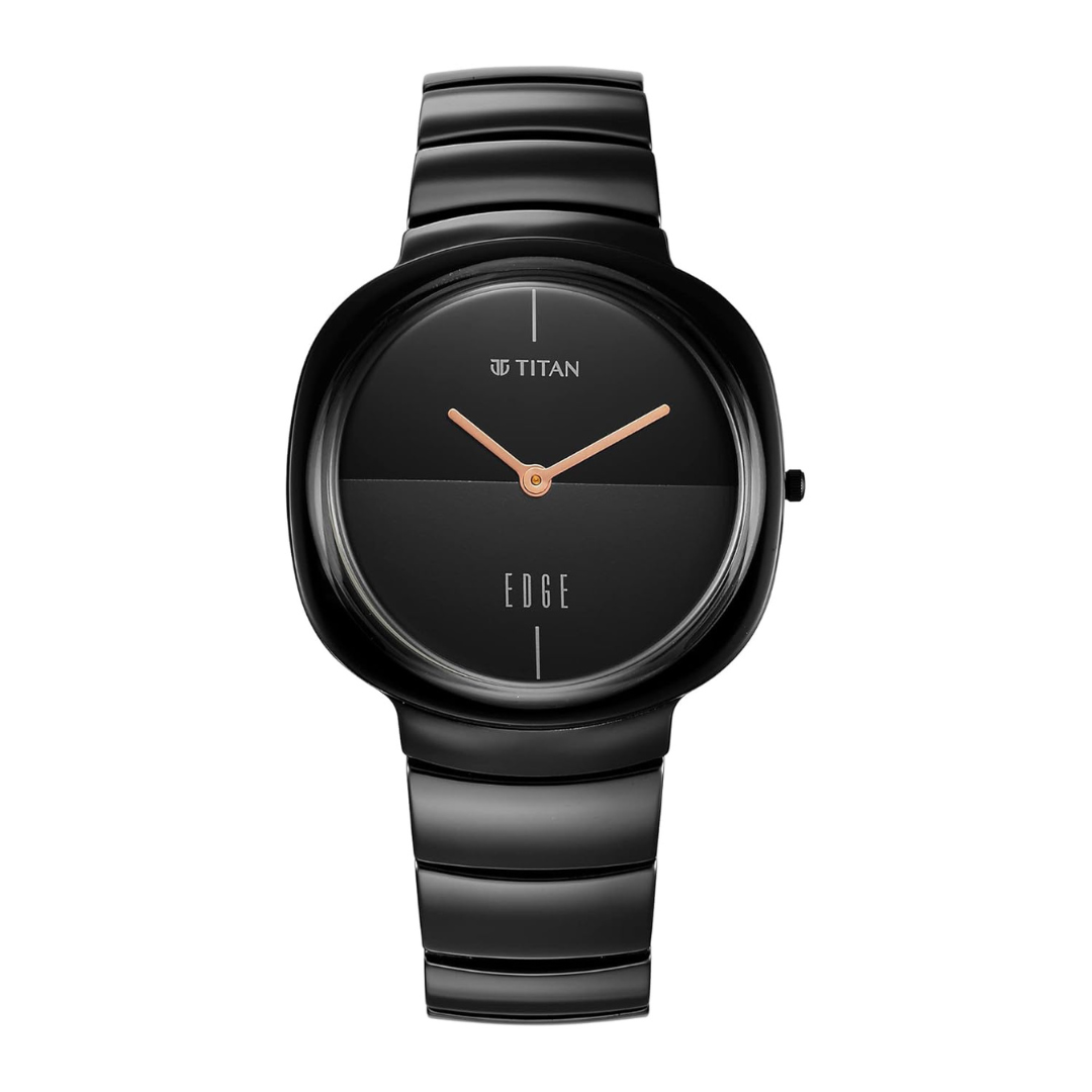 Titan Edge Squircle Black Dial Ceramic Strap Watch