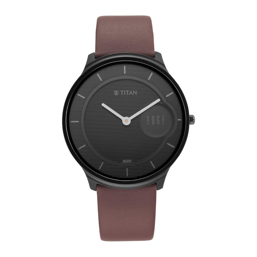 Titan Edge Baseline Watch With Black Dial & Brown Leather Strap