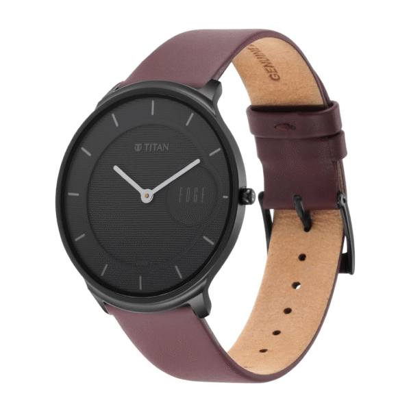 Titan Edge Baseline Watch With Black Dial & Brown Leather Strap - Image 3