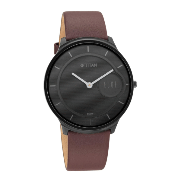 Titan Edge Baseline Watch With Black Dial & Brown Leather Strap - Image 2