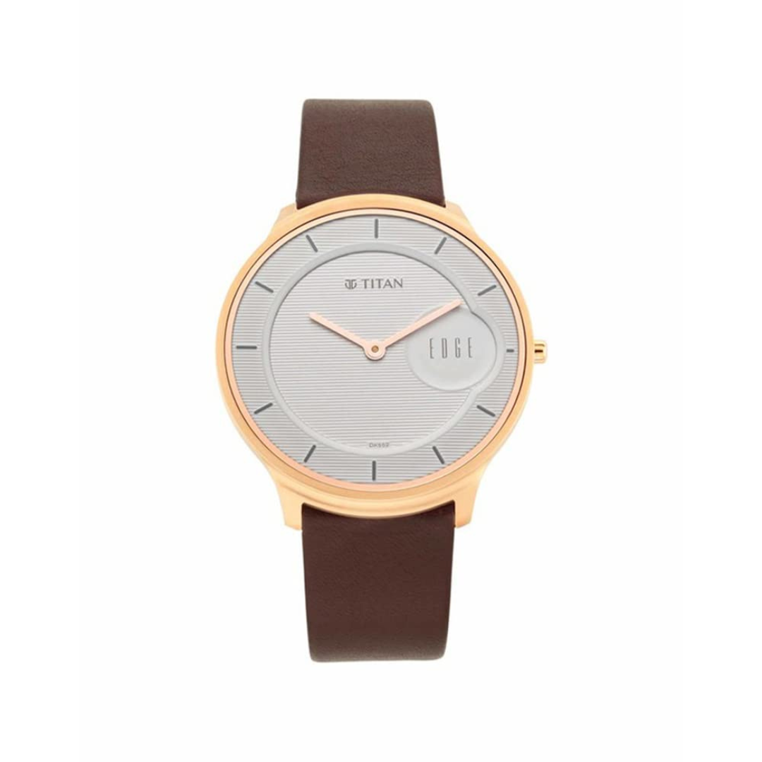 Titan Edge Watch With Silver White Dial & Leather Strap