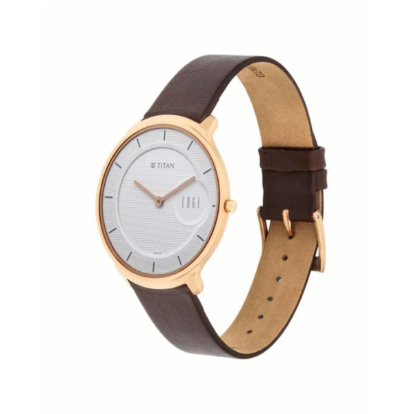 Titan Edge Watch With Silver White Dial & Leather Strap - Image 3