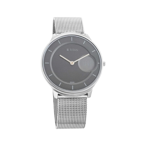Titan Edge Watch with Grey dial in steel case and mesh strap - Image 2
