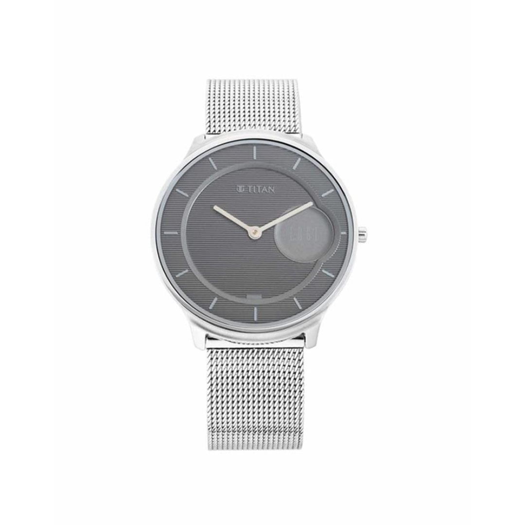 Titan Edge Watch with Grey dial in steel case and mesh strap