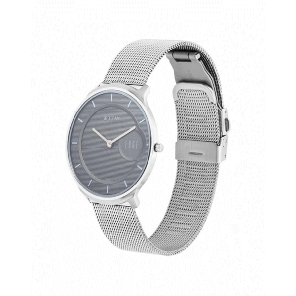 Titan Edge Watch with Grey dial in steel case and mesh strap - Image 3