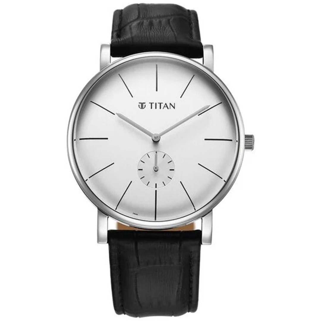 Titan Elegance Analog with Small Second and White Dial Black Leather Strap Watch for Men