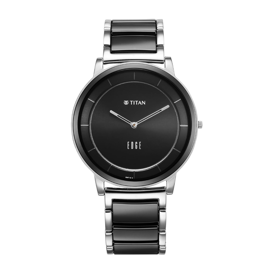 Titan Gents Edge Ceramic Black & Silver Analog Watch for Men