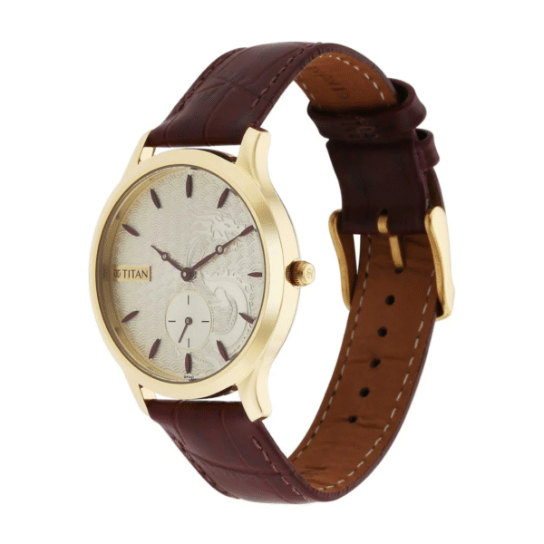 Titan Gold Dial Leather Strap Watch for Men - Image 2