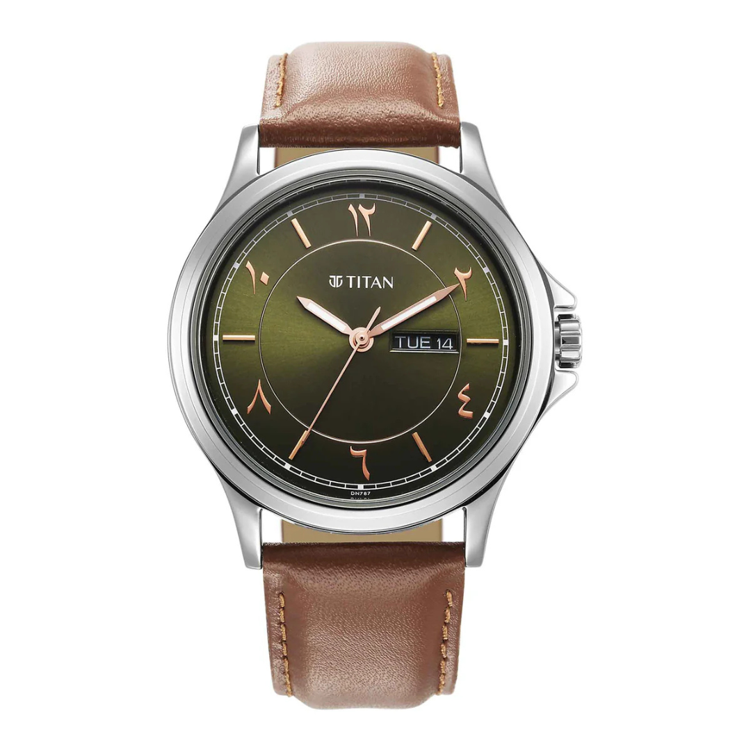 Titan IBD Marhaba Green Dial Leather Strap Analog Watch for Men