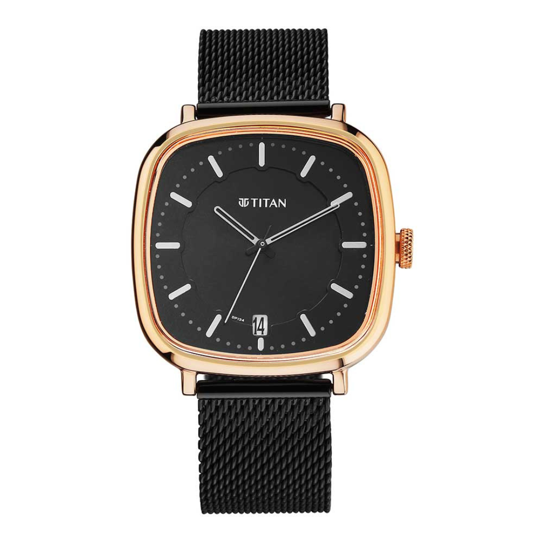 Titan IBD Shaped Case Black Dial Stainless Steel Watch for Men