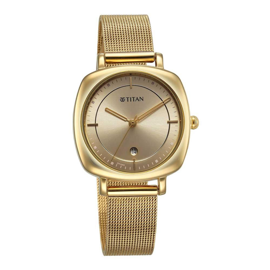 Titan IBD Shaped Cases Ladies Beige Dial Stainless Steel Watch