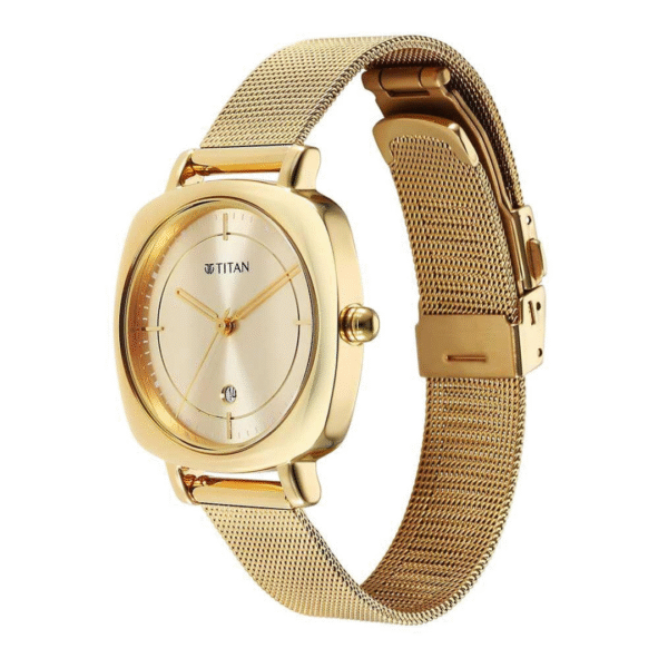 Titan IBD Shaped Cases Ladies Beige Dial Stainless Steel Watch - Image 2