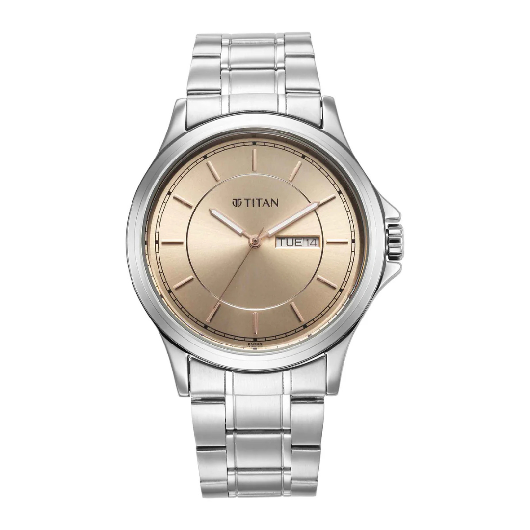 Titan IBD Urbane Ph2 Beige Dial Metal Strap Watch for Men