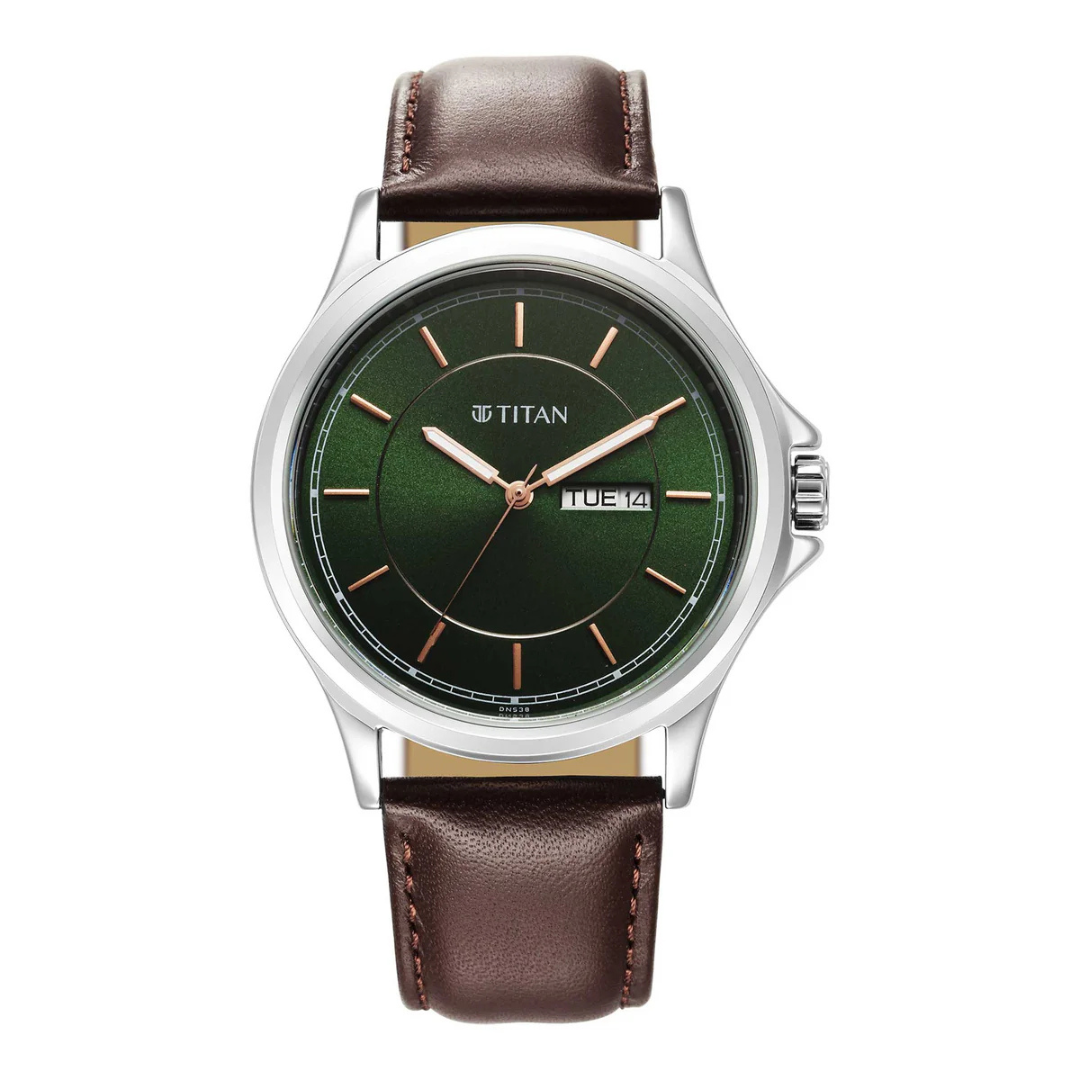 Titan IBD Urbane Ph2 Green Dial Leather Strap Analog Watch for Men
