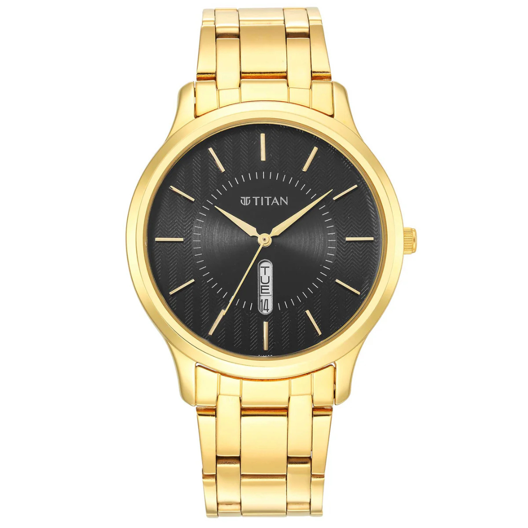 Titan Karishma Black Dial Brass Strap Watch for Men