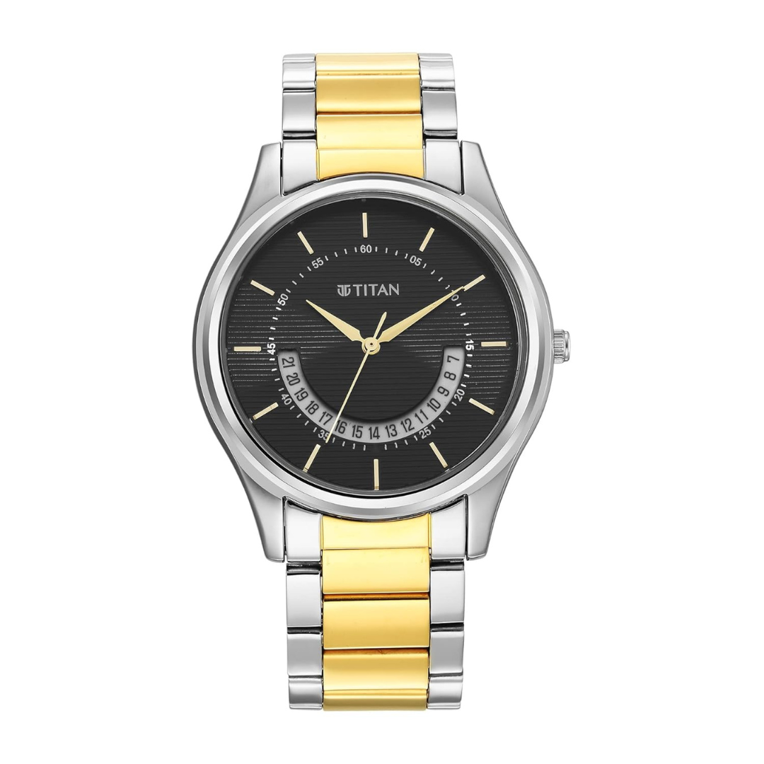 Titan Karishma Black Dial Brass Strap Watch for Men