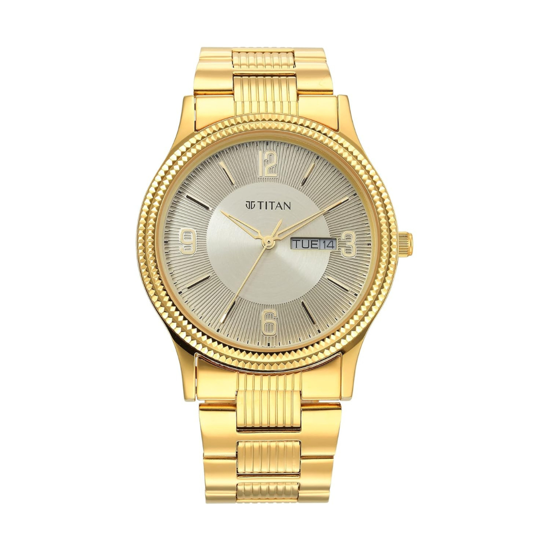 Titan Karishma Champagne Dial Brass Strap Watch for Men