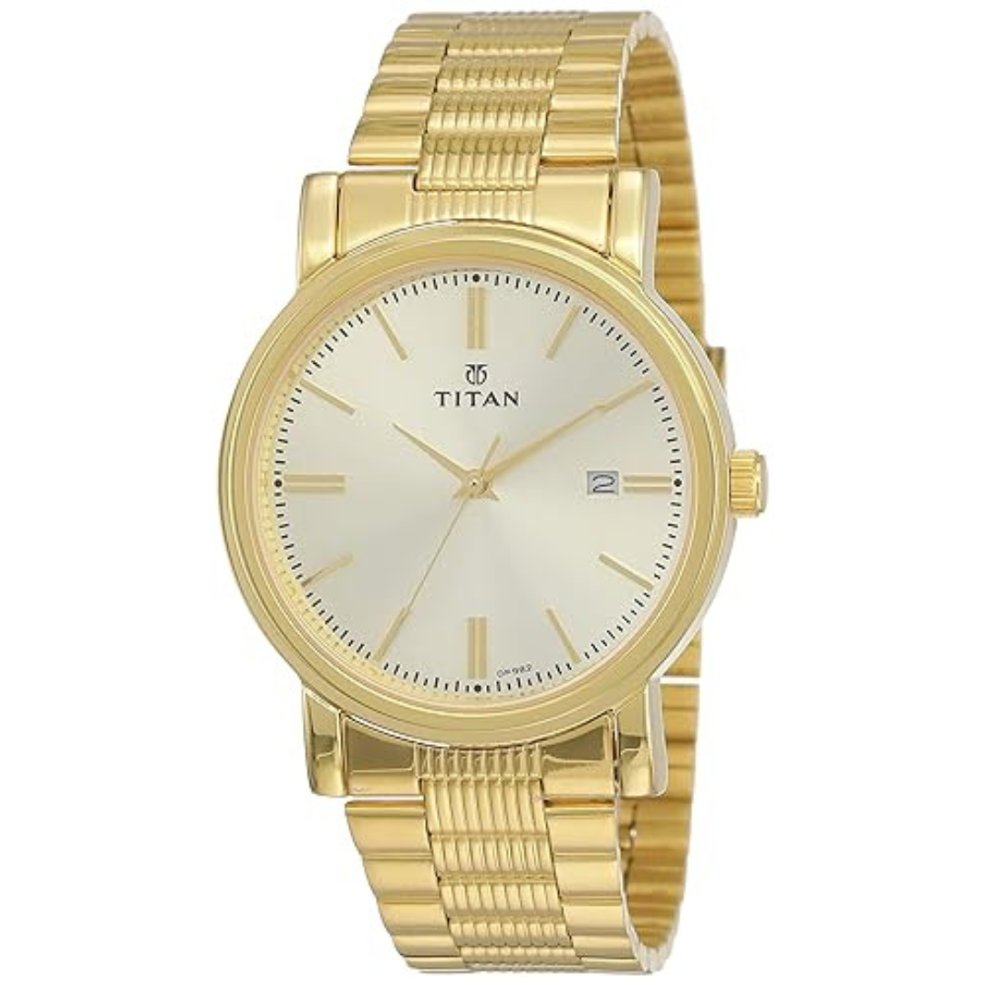 Titan Karishma Champagne Dial Stainless Steel Strap Watch for Men