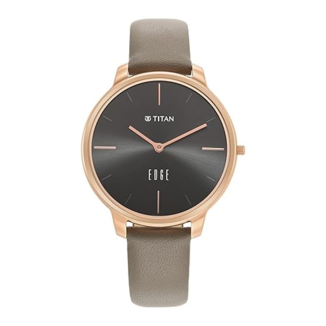 Titan Ladies Edge Black Dial Black Leather Strap Watch