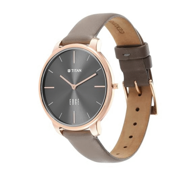 Titan Ladies Edge Black Dial Black Leather Strap Watch - Image 3