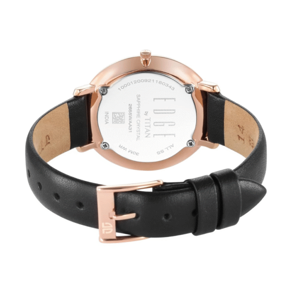 Titan Ladies Edge Black Dial Black Leather Strap Watch - Image 5