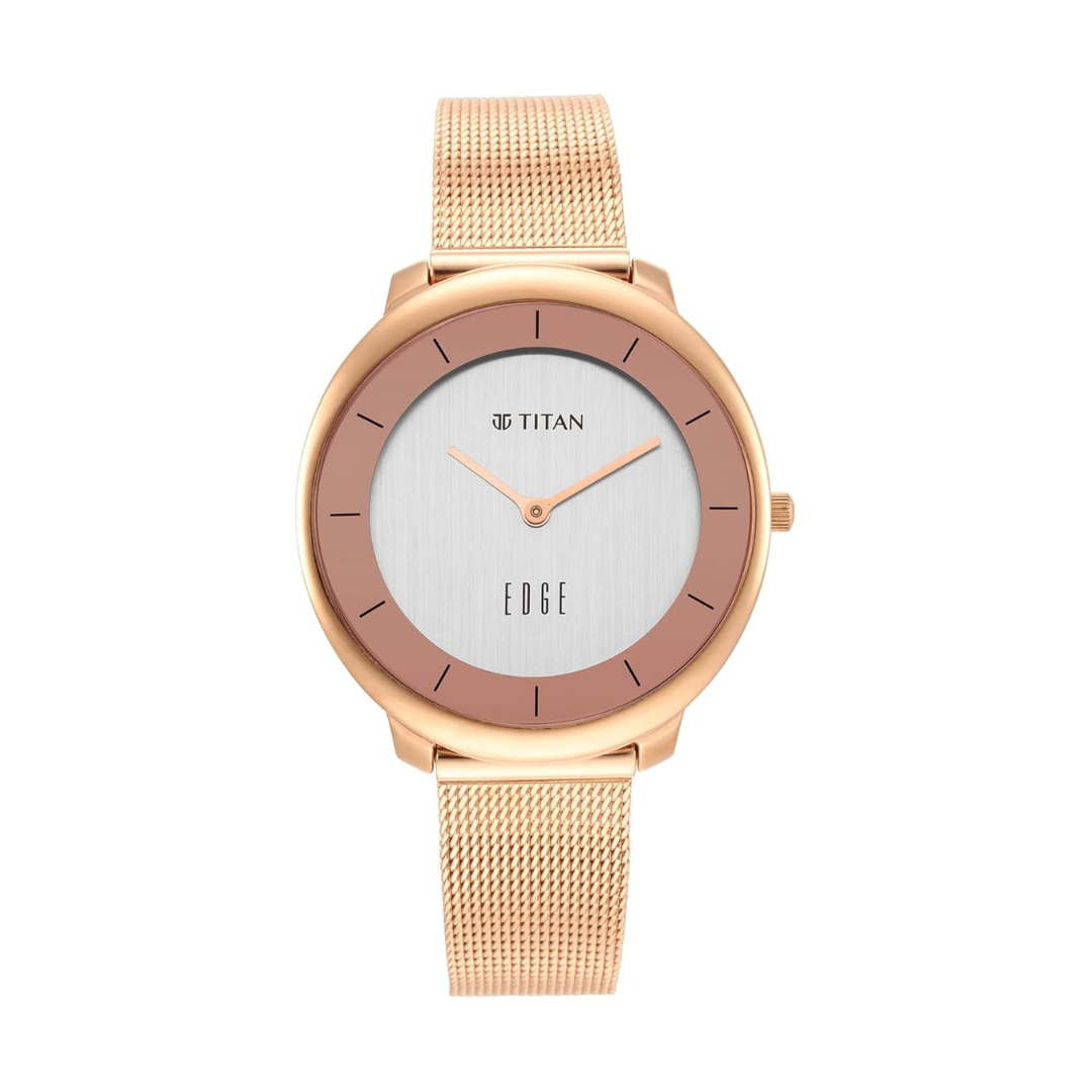 Titan Ladies Edge Rose Gold Dial Rose Gold Stainless Steel Strap Watch