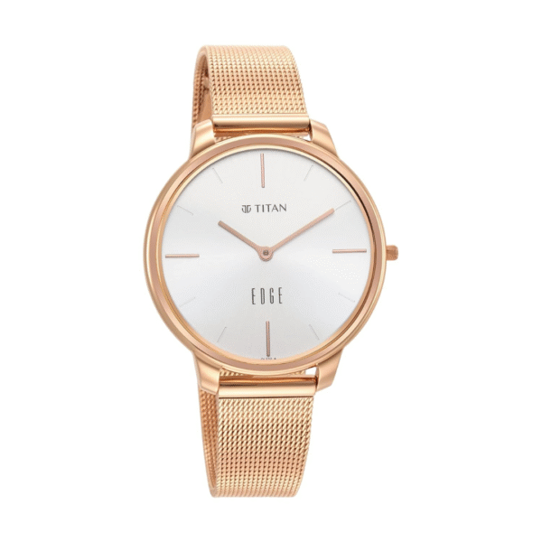 Titan Ladies Edge White Dial Rose Gold Stainless Steel Strap Watch - Image 2