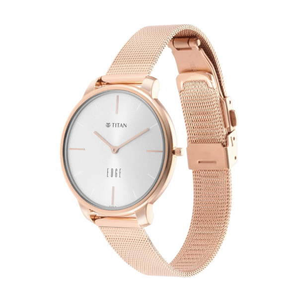 Titan Ladies Edge White Dial Rose Gold Stainless Steel Strap Watch - Image 4