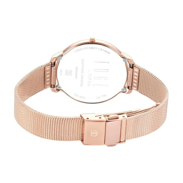 Titan Ladies Edge White Dial Rose Gold Stainless Steel Strap Watch - Image 5