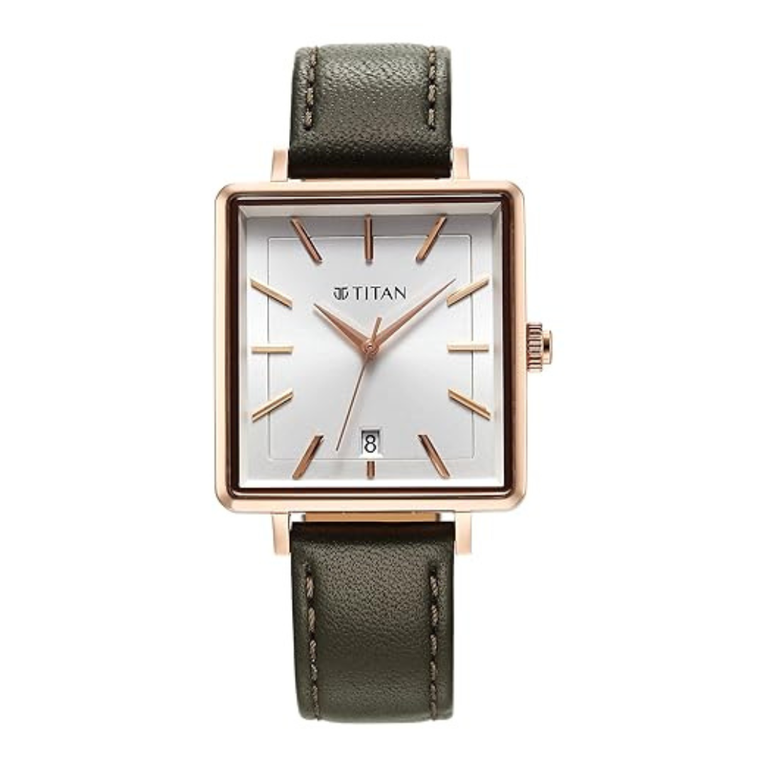 Titan Ladies Workwear Black Dial Leather Strap Watch