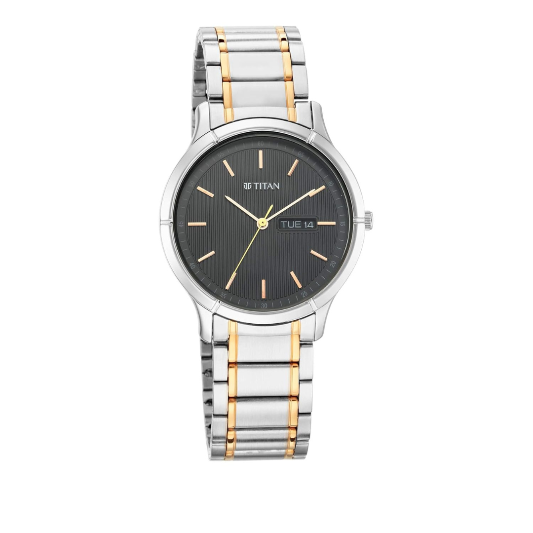 Titan Lagan Black Dial Metal Strap Watch for Men
